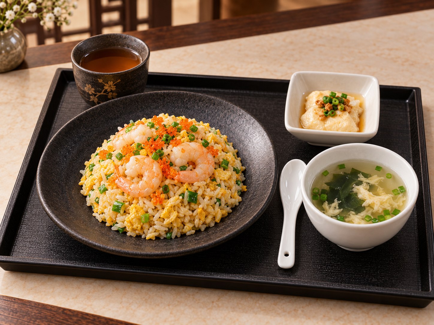 Seafood fried rice lunch set with prawns and ebiko